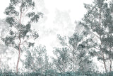 Tapet Personalizat Forest cu padure de foioase cu cer in ceata - FADED GREEN