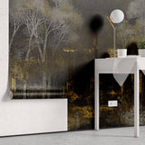 Tapet Personalizat Forest cu padure abstracta in pictura pe canvas - DARK GOLD FOREST