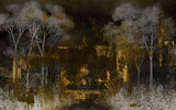 Tapet Personalizat Forest cu padure abstracta in pictura pe canvas - DARK GOLD FOREST