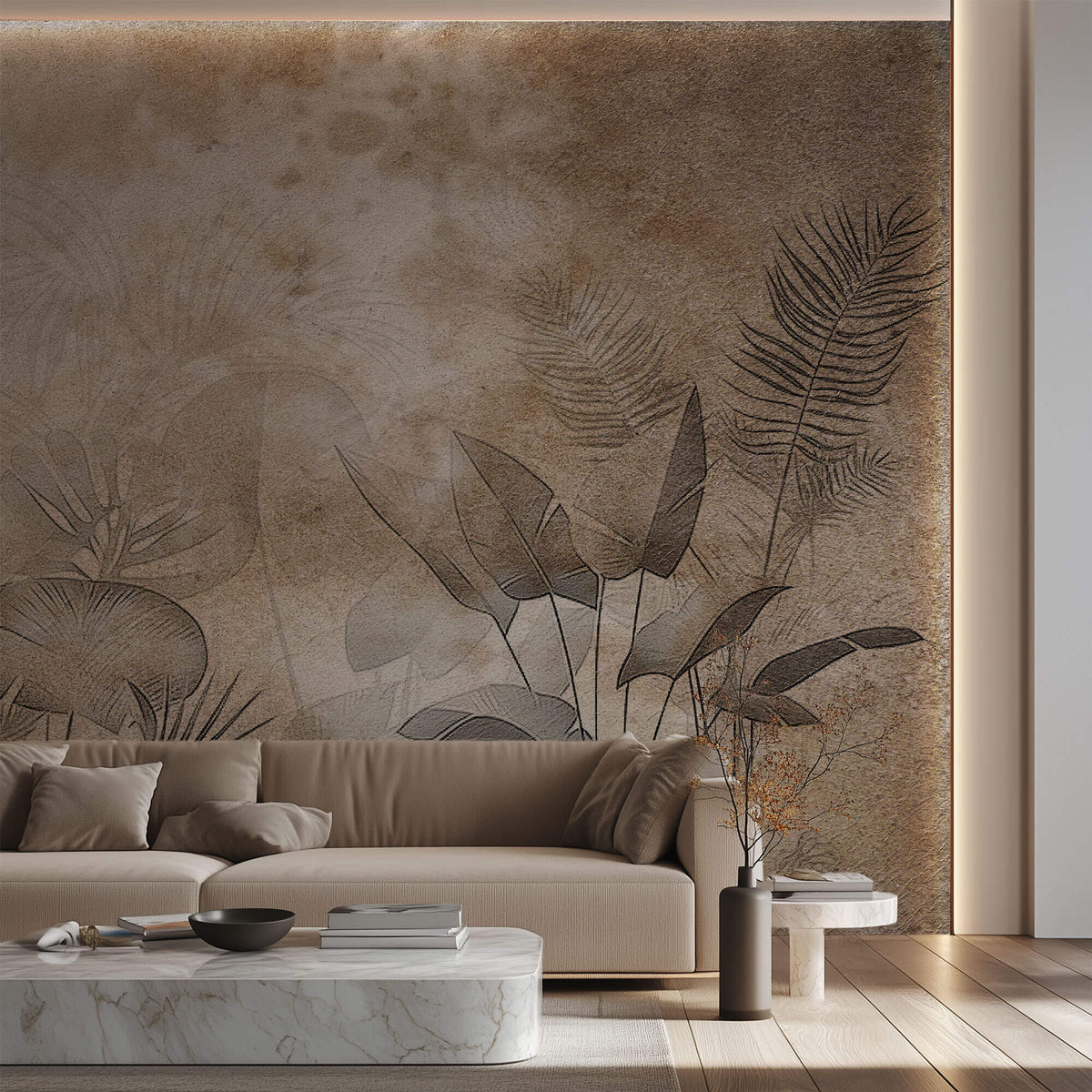 Tapet Personalizat Forest cu plante imprimate pe un fundal cu textura de hartie - PAPER TEXTURED FOREST