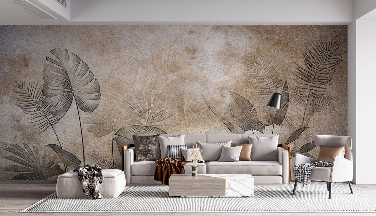 Tapet Personalizat Forest cu plante imprimate pe un fundal cu textura de hartie - PAPER TEXTURED FOREST