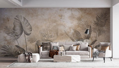 Tapet Personalizat Forest cu plante imprimate pe un fundal cu textura de hartie - PAPER TEXTURED FOREST