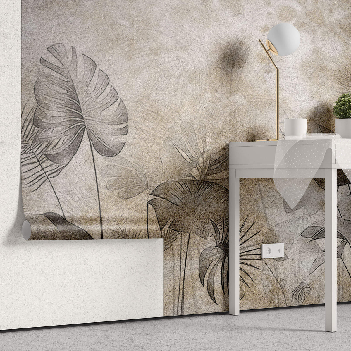 Tapet Personalizat Forest cu plante imprimate pe un fundal cu textura de hartie - PAPER TEXTURED FOREST