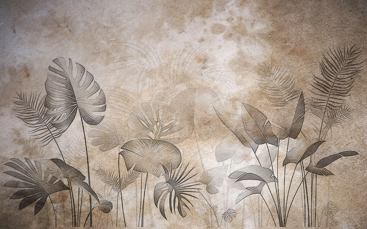 Tapet Personalizat Forest cu plante imprimate pe un fundal cu textura de hartie - PAPER TEXTURED FOREST