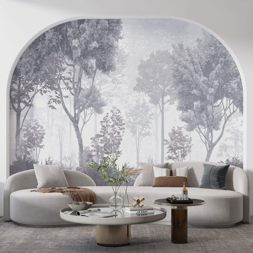 Tapet Personalizat Forest cu padure gri in ceata - GREY-BLUE FOREST