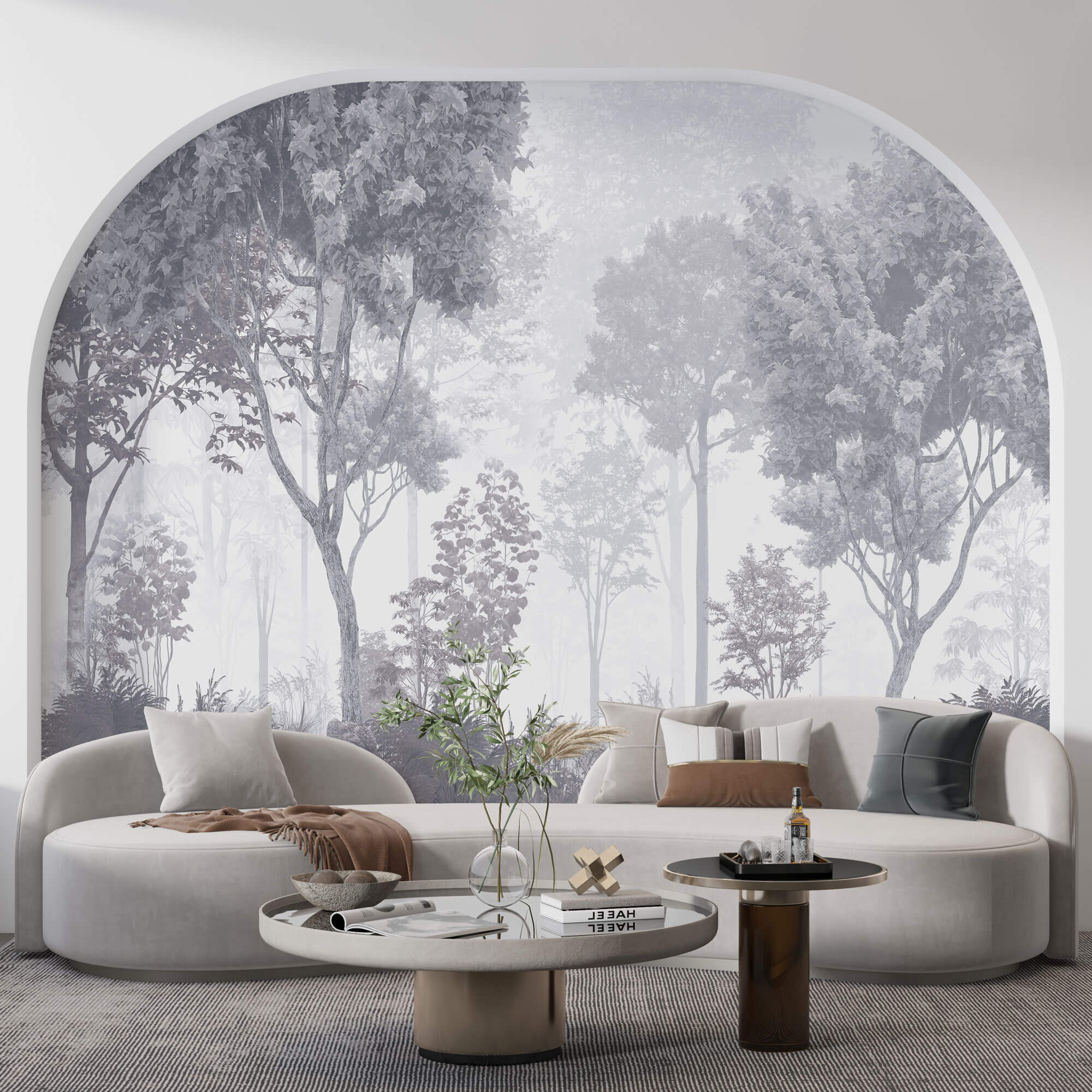 Tapet Personalizat Forest cu padure gri in ceata - GREY-BLUE FOREST