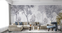 Tapet Personalizat Forest cu padure gri in ceata - GREY-BLUE FOREST