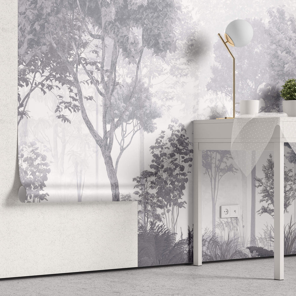 Tapet Personalizat Forest cu padure gri in ceata - GREY-BLUE FOREST