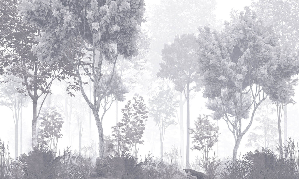 Tapet Personalizat Forest cu padure gri in ceata - GREY-BLUE FOREST