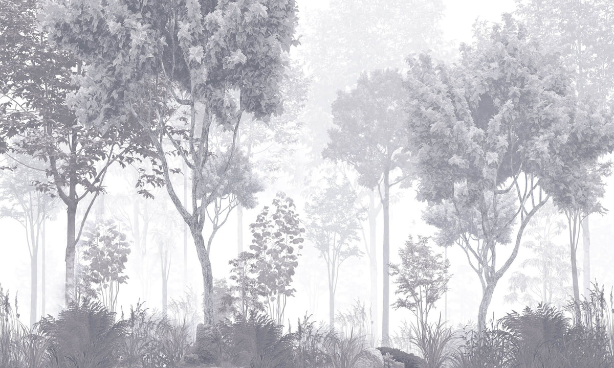 Tapet Personalizat Forest cu padure gri in ceata - GREY-BLUE FOREST