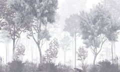 Tapet Personalizat Forest cu padure gri in ceata - GREY-BLUE FOREST
