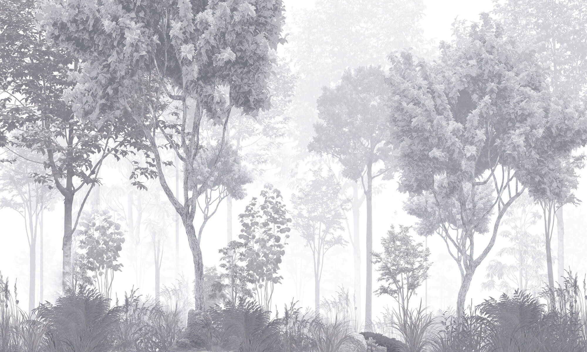 Tapet Personalizat Forest cu padure gri in ceata - GREY-BLUE FOREST