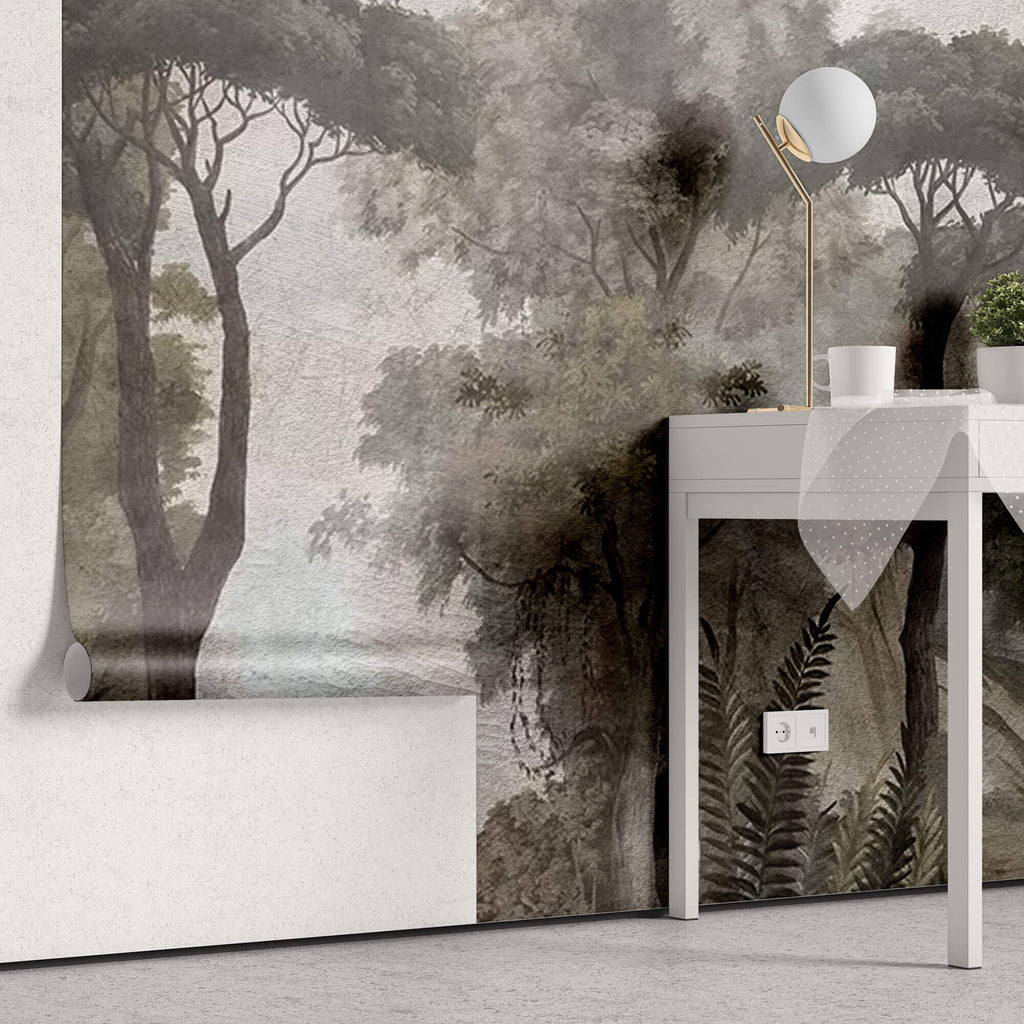 Tapet Personalizat Forest cu copaci inalti intr-o fresca veche - OLD FRESCO TREES