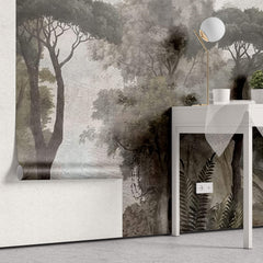 Tapet Personalizat Forest cu copaci inalti intr-o fresca veche - OLD FRESCO TREES