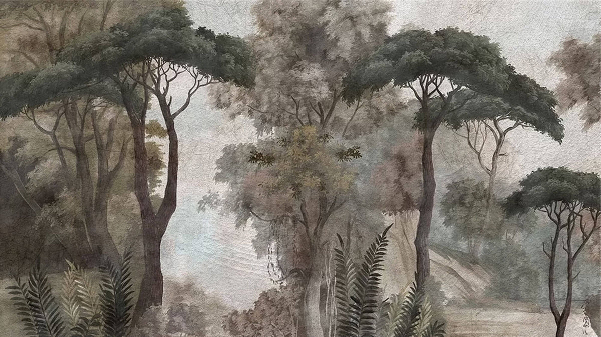 Tapet Personalizat Forest cu copaci inalti intr-o fresca veche - OLD FRESCO TREES