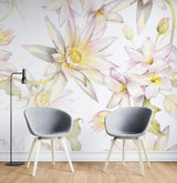 Tapet personalizat floral cu flori de lotus egiptean pe fundal alb egyptian lotus