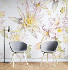 Tapet personalizat floral cu flori de lotus egiptean pe fundal alb egyptian lotus