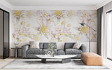 Tapet personalizat floral cu flori de lotus egiptean pe fundal alb egyptian lotus