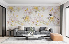 Tapet personalizat floral cu flori de lotus egiptean pe fundal alb egyptian lotus