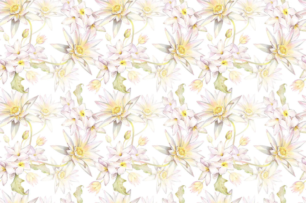 Tapet personalizat floral cu flori de lotus egiptean pe fundal alb egyptian lotus