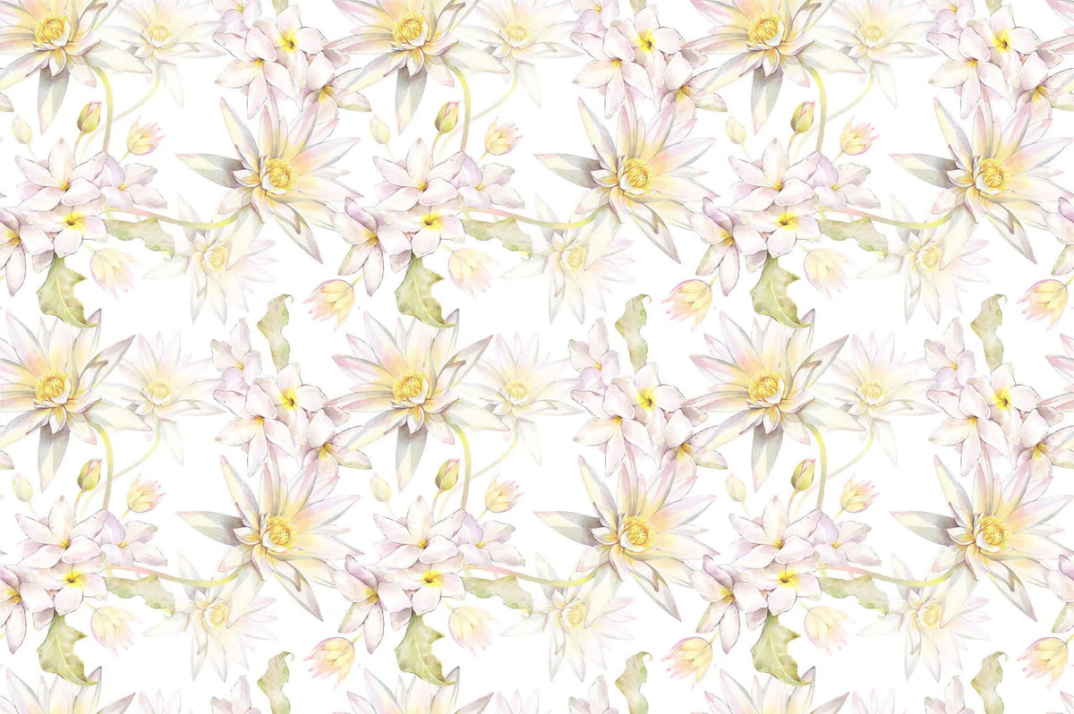 Tapet personalizat floral cu flori de lotus egiptean pe fundal alb egyptian lotus