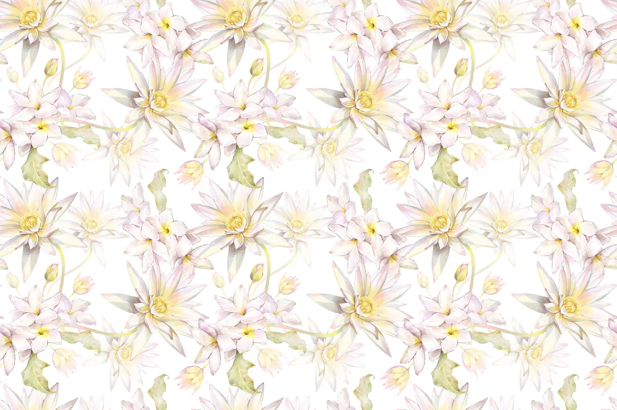 Tapet personalizat floral cu flori de lotus egiptean pe fundal alb egyptian lotus