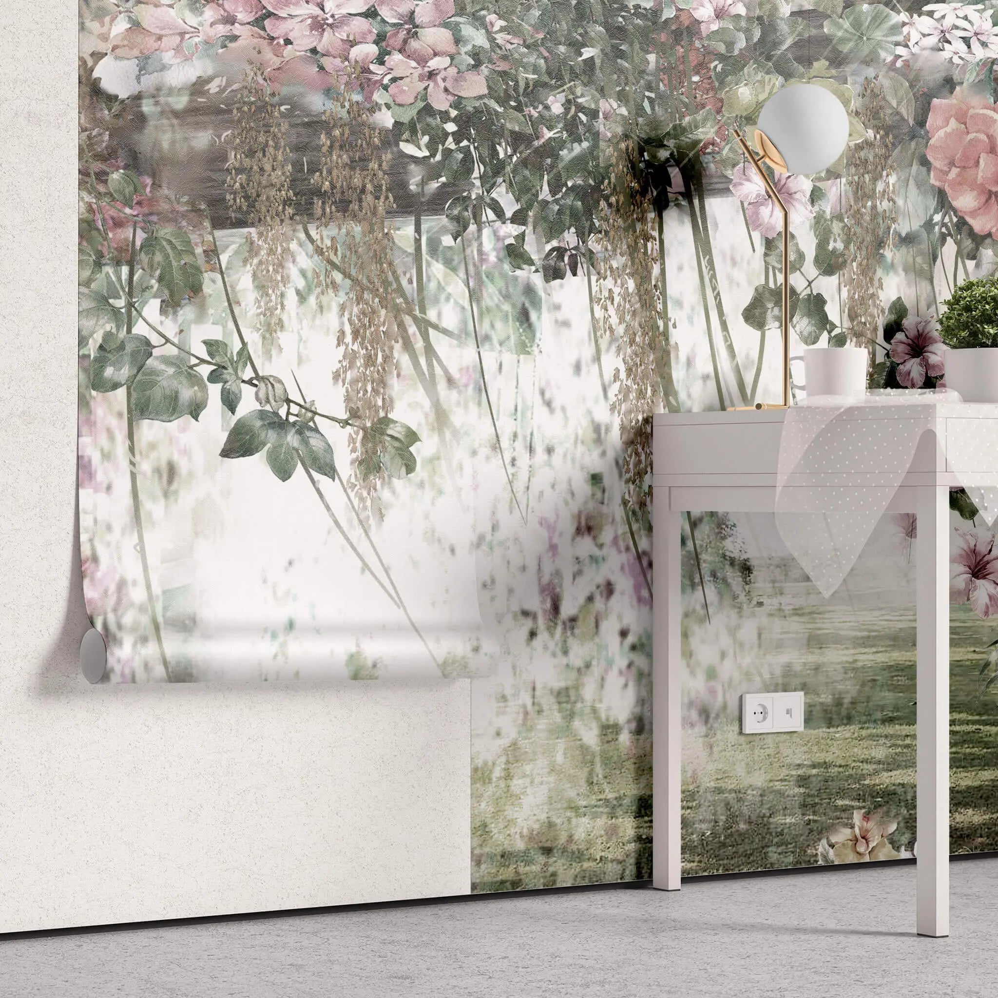 Tapet personalizat floral cu peisaj din natura pictat floral artwork
