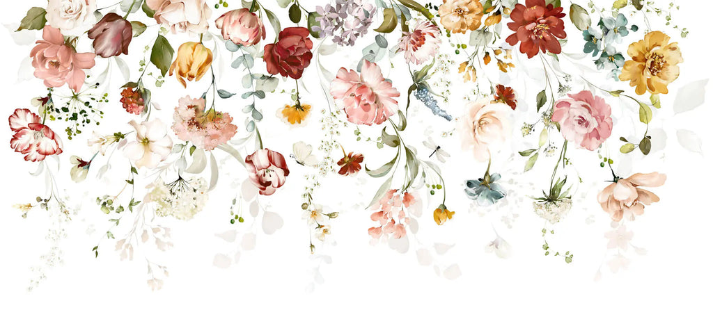 Tapet floral personalizat cu flori pictate in stil watercolor flower's veil