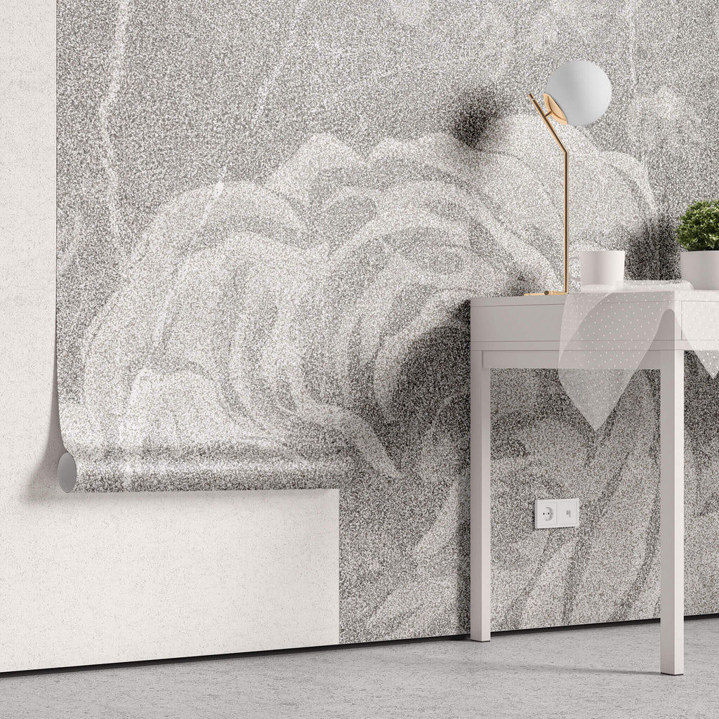 Tapet personalizat floral cu flori de trandafir pe un fundal gri marmua marble rosa