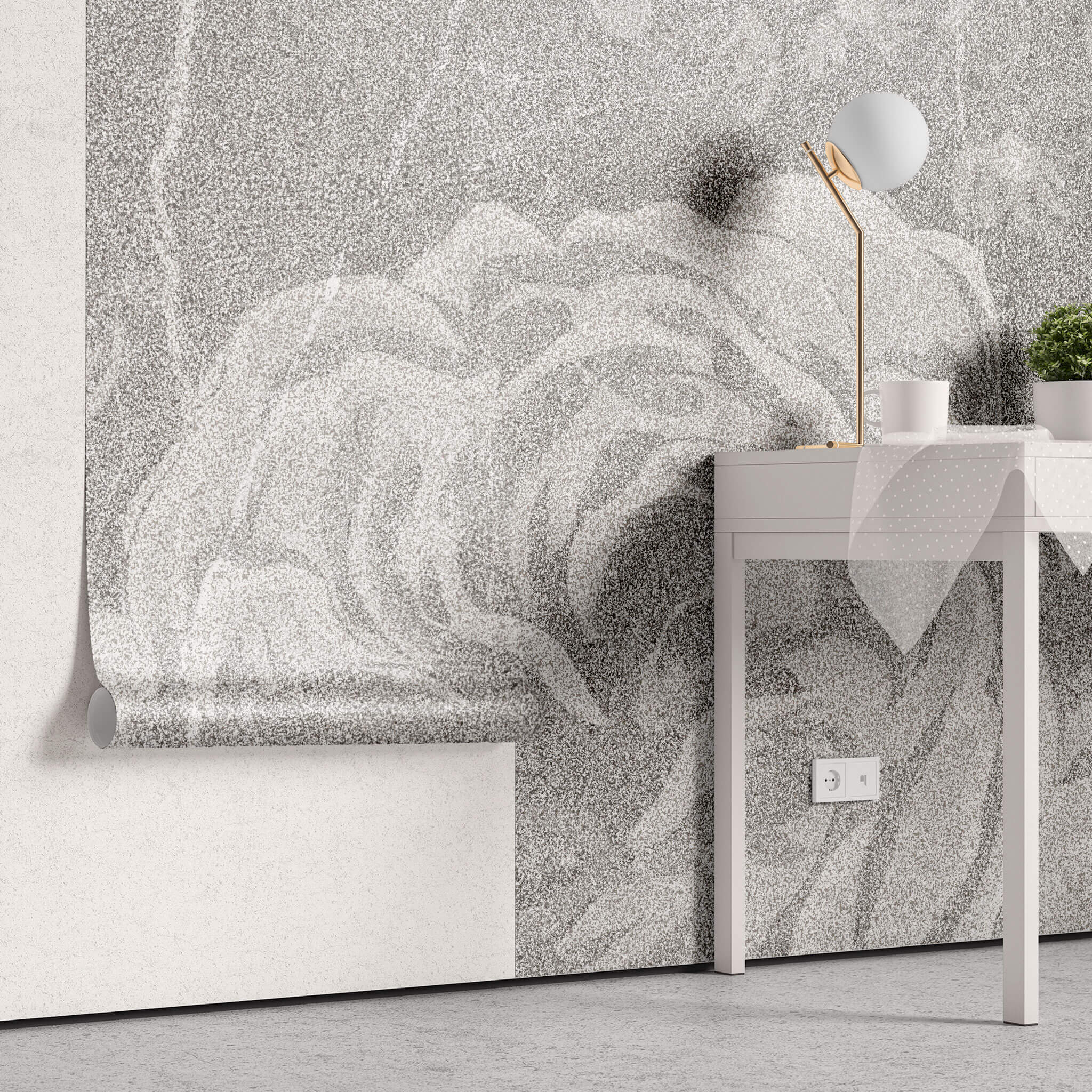 Tapet personalizat floral cu flori de trandafir pe un fundal gri marmua marble rosa