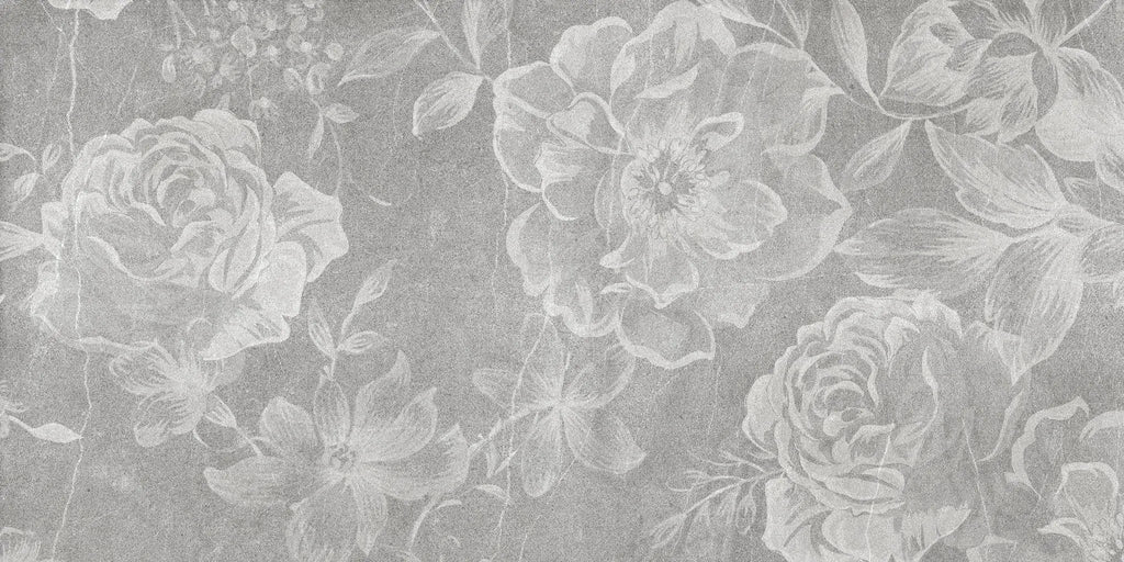 Tapet personalizat floral cu flori de trandafir pe un fundal gri marmua marble rosa