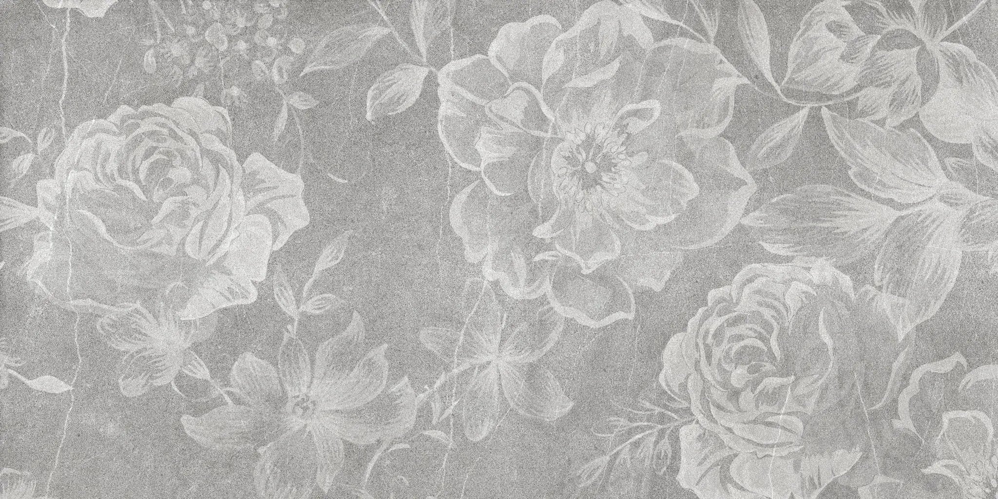 Tapet personalizat floral cu flori de trandafir pe un fundal gri marmua marble rosa