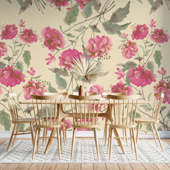 Tapet personalizat floral cu flori de hibiscus in stil retro retro hibiscus
