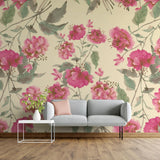Tapet personalizat floral cu flori de hibiscus in stil retro retro hibiscus