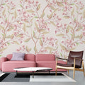 Tapet personalizat floral cu flori de jacaranda roz pe un fundal bej pink jacaranda