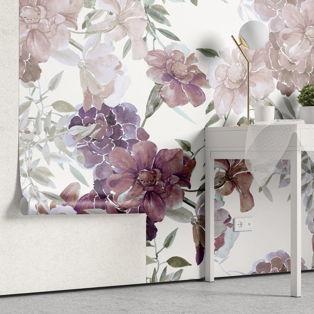 Tapet personalizat floral cu trandafiri lenten pe un fundal alb lenten rose