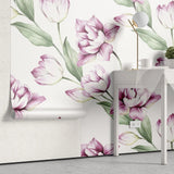 Tapet personalizat floral cu lalele roz inflorite bloomed tulips