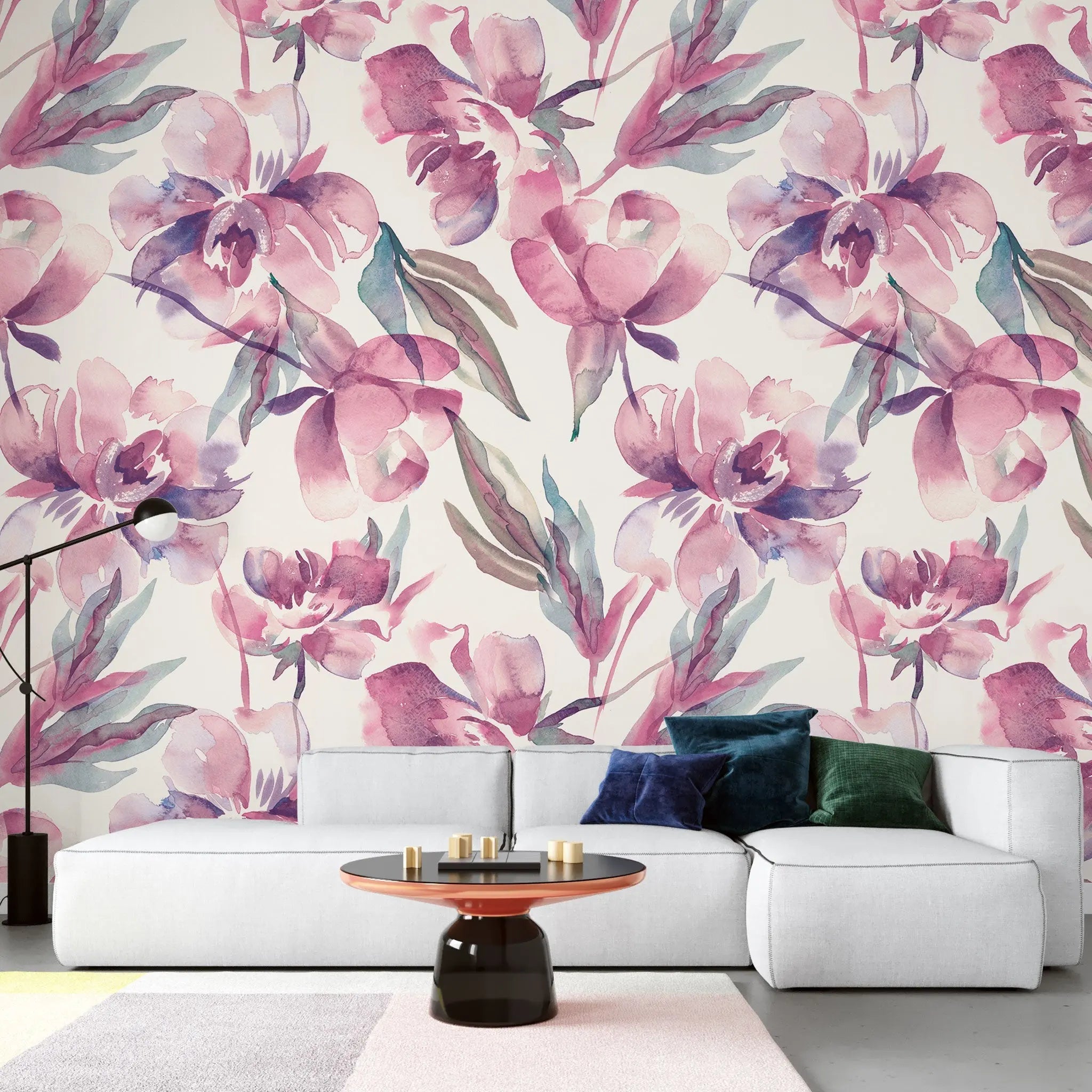 Tapet personalizat floral cu flori roz pictate in stil watercolor pink watercolored flowers