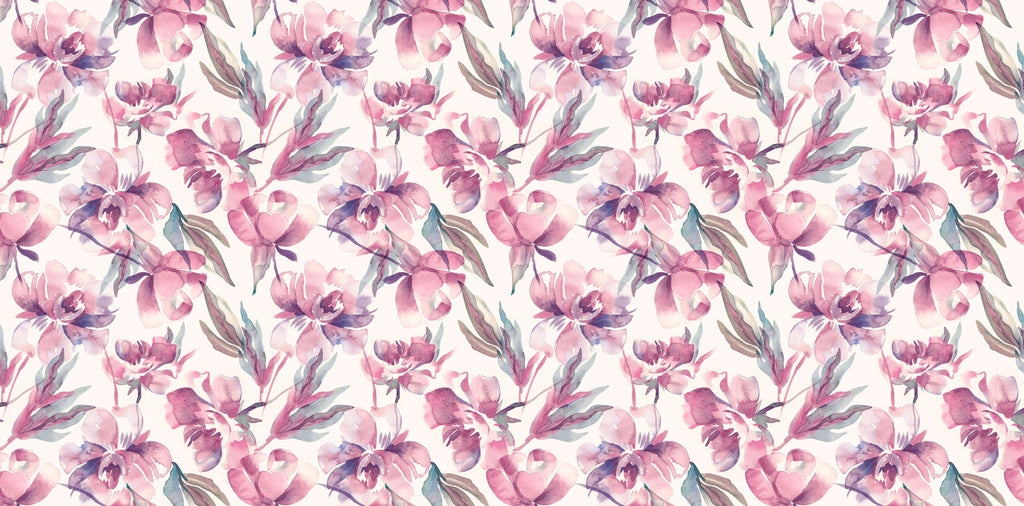 Tapet personalizat - PINK WATERCOLORED FLOWERS