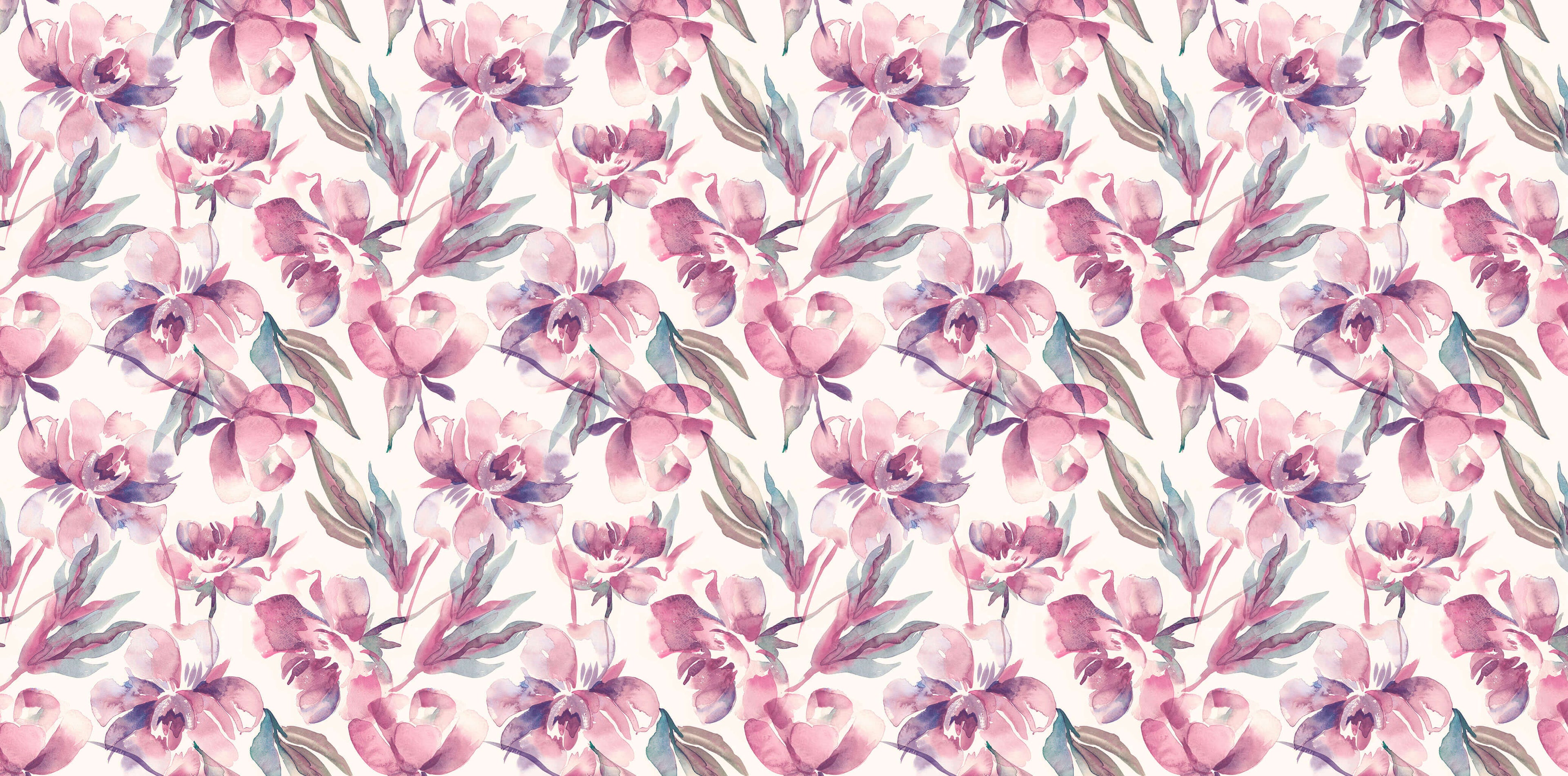 Tapet personalizat - PINK WATERCOLORED FLOWERS