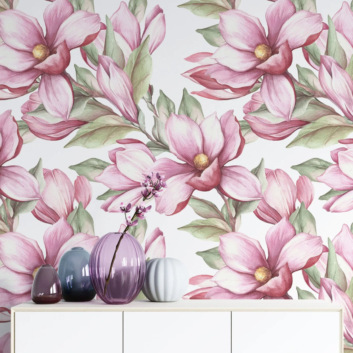 Tapet personalizat floral cu flori inflorite in nuante de roz beautiful blossom