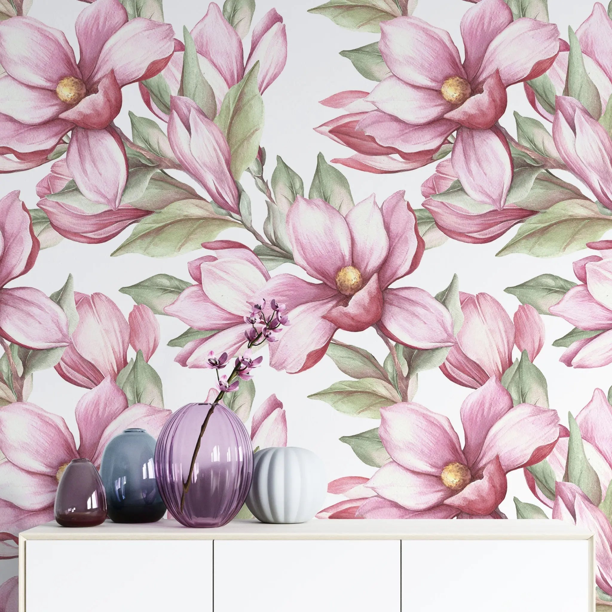 Tapet personalizat floral cu flori inflorite in nuante de roz beautiful blossom