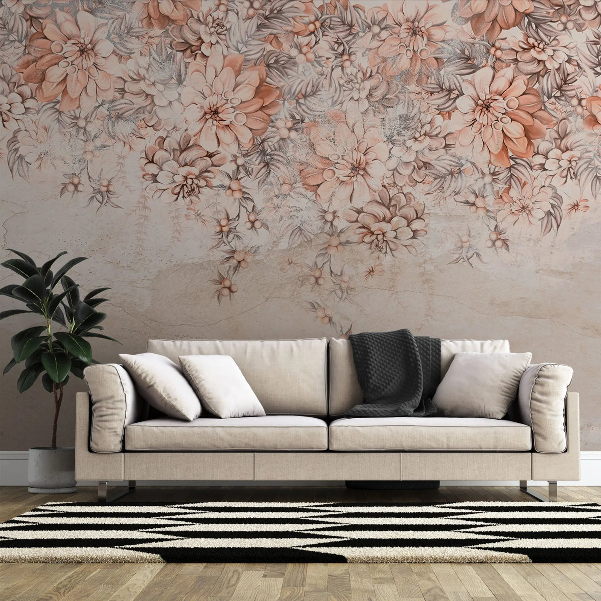 Tapet personalizat floral cu flori colorate pe un perete nude nude flower wall