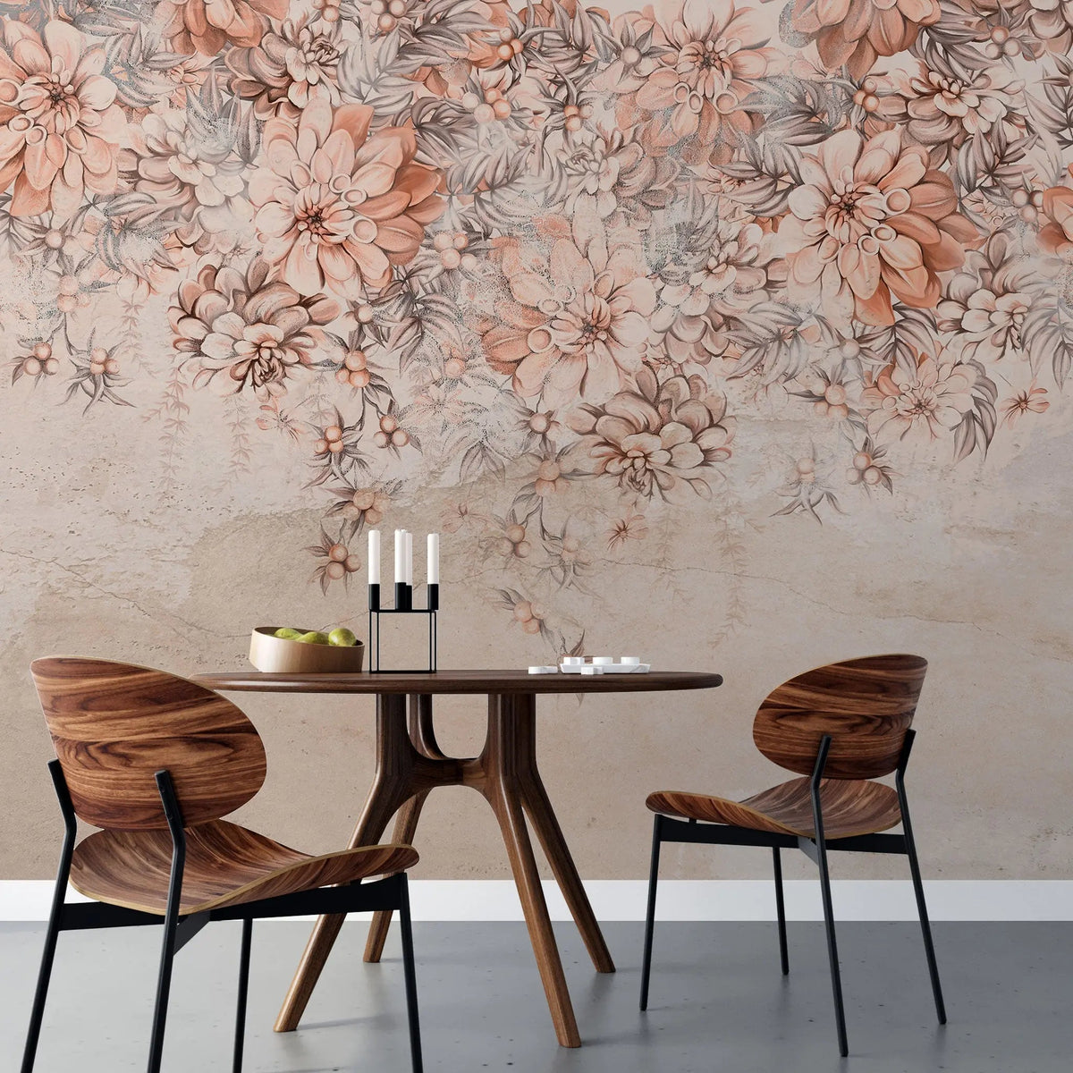 Tapet personalizat floral cu flori colorate pe un perete nude nude flower wall