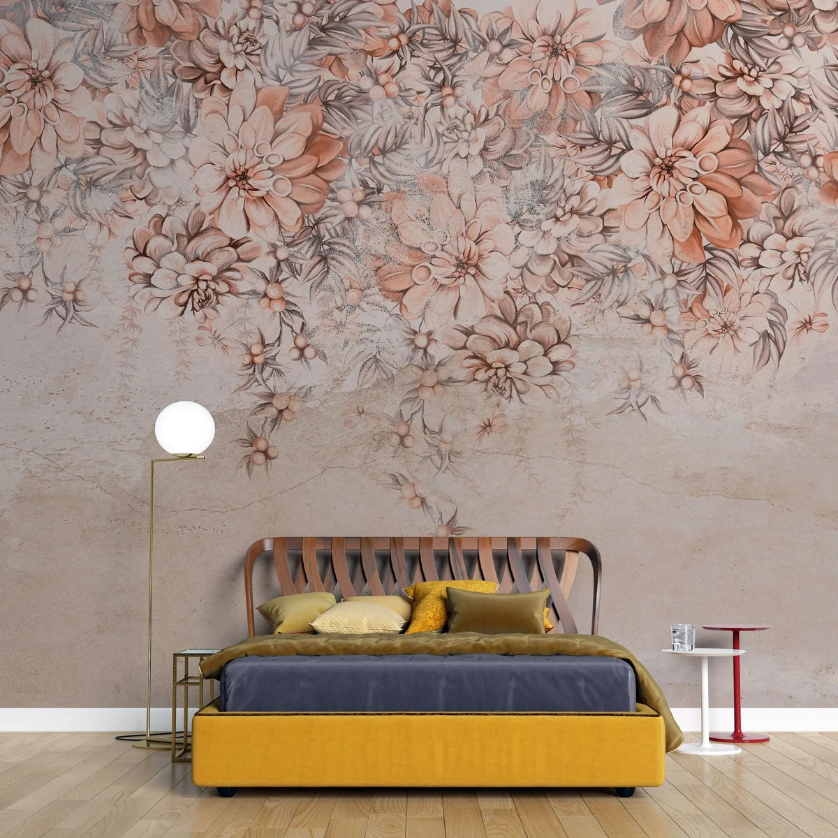 Tapet personalizat floral cu flori colorate pe un perete nude nude flower wall