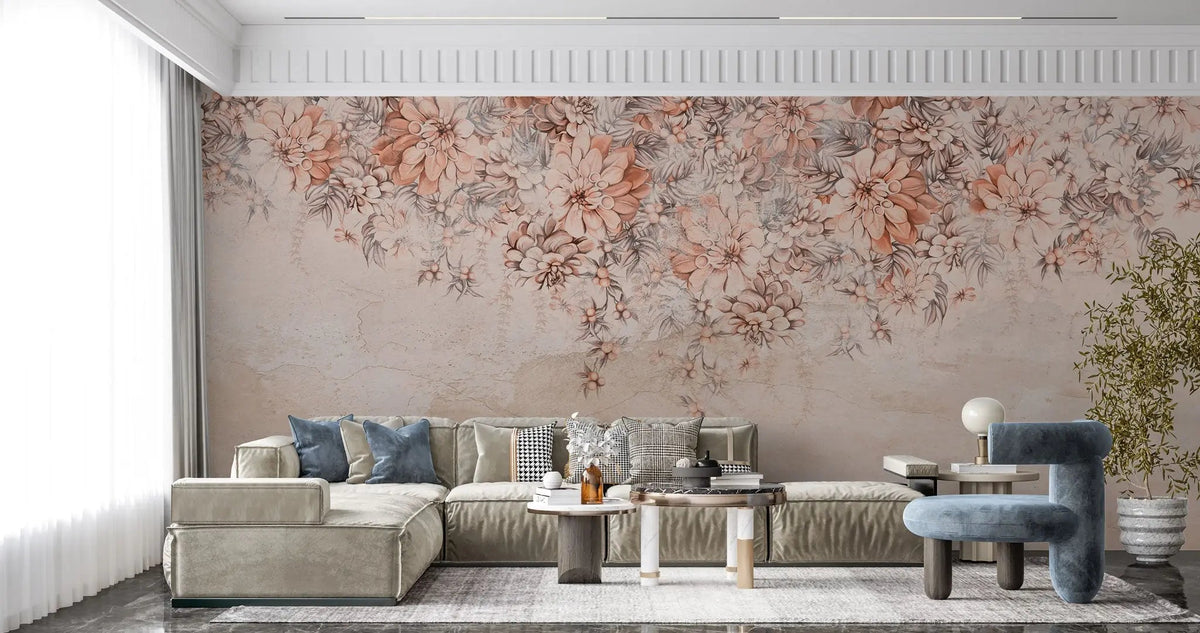 Tapet personalizat floral cu flori colorate pe un perete nude nude flower wall