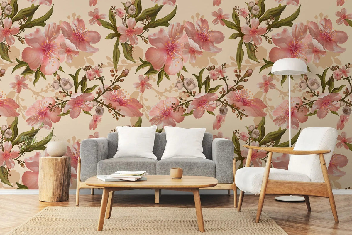 Tapet personalizat floral cu flori de cires inflorite cherry tree blossom