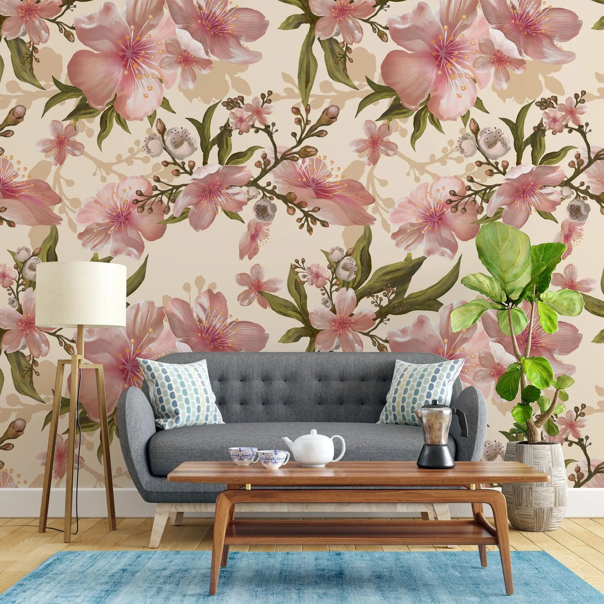 Tapet personalizat floral cu flori de cires inflorite cherry tree blossom