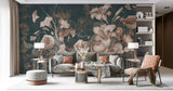 Tapet personalizat floral cu flori in stil clasicist pe un fundal inchis classy floral