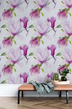 Tapet personalizat floral cu flori de magnolia liliflora pe un fundal alb magnolia liliiflora